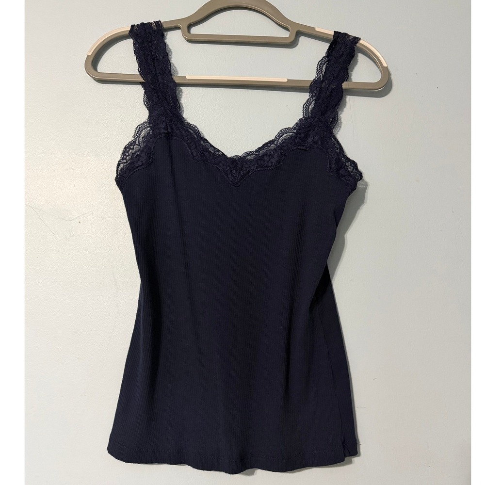 Maurices Women's Medium Navy Blue Ribbed Lace Trim Cami Tank Top 2477